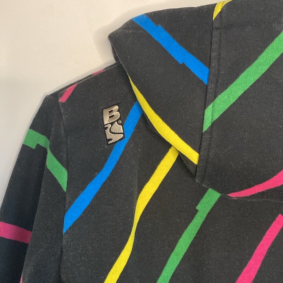 Vintage bonfire snowboard hoodie, black, neon rainbow lightning bolts pink blue - Picture 3 of 12